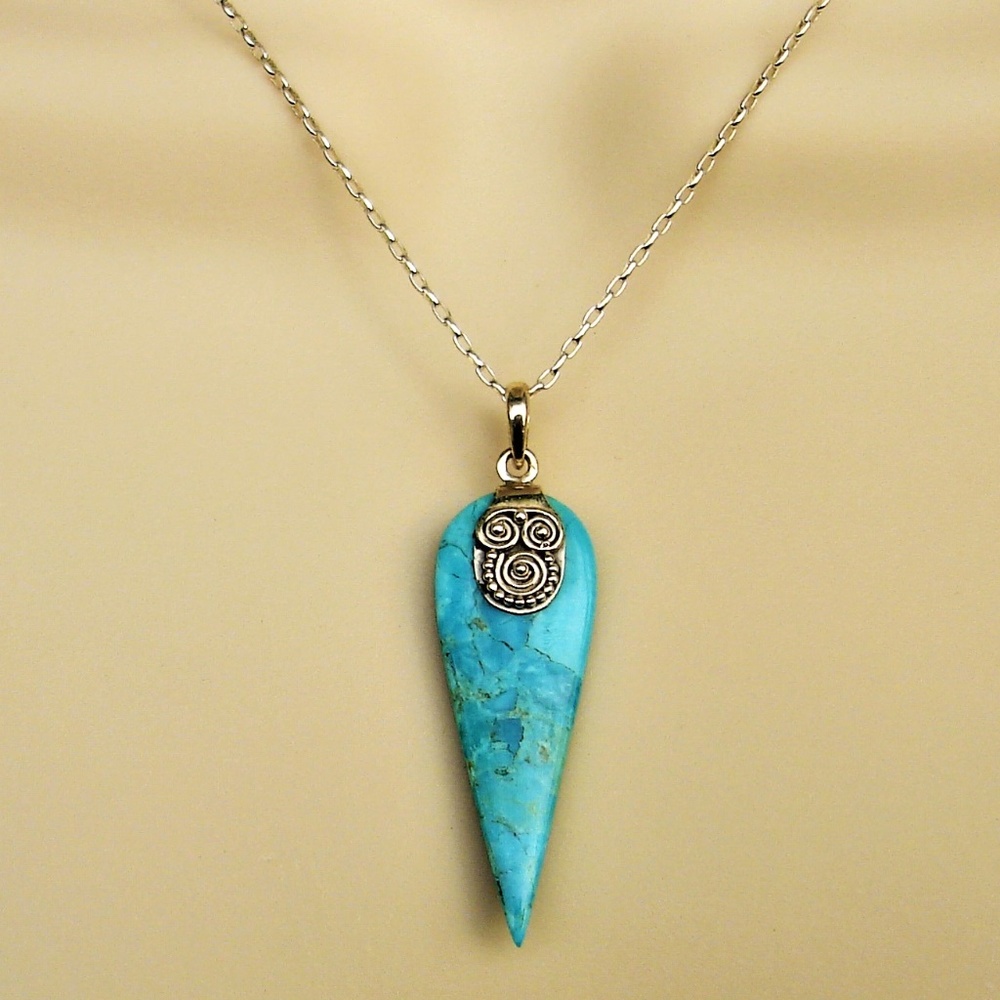 Turquoise sterling silver spike necklace 18 inch chain